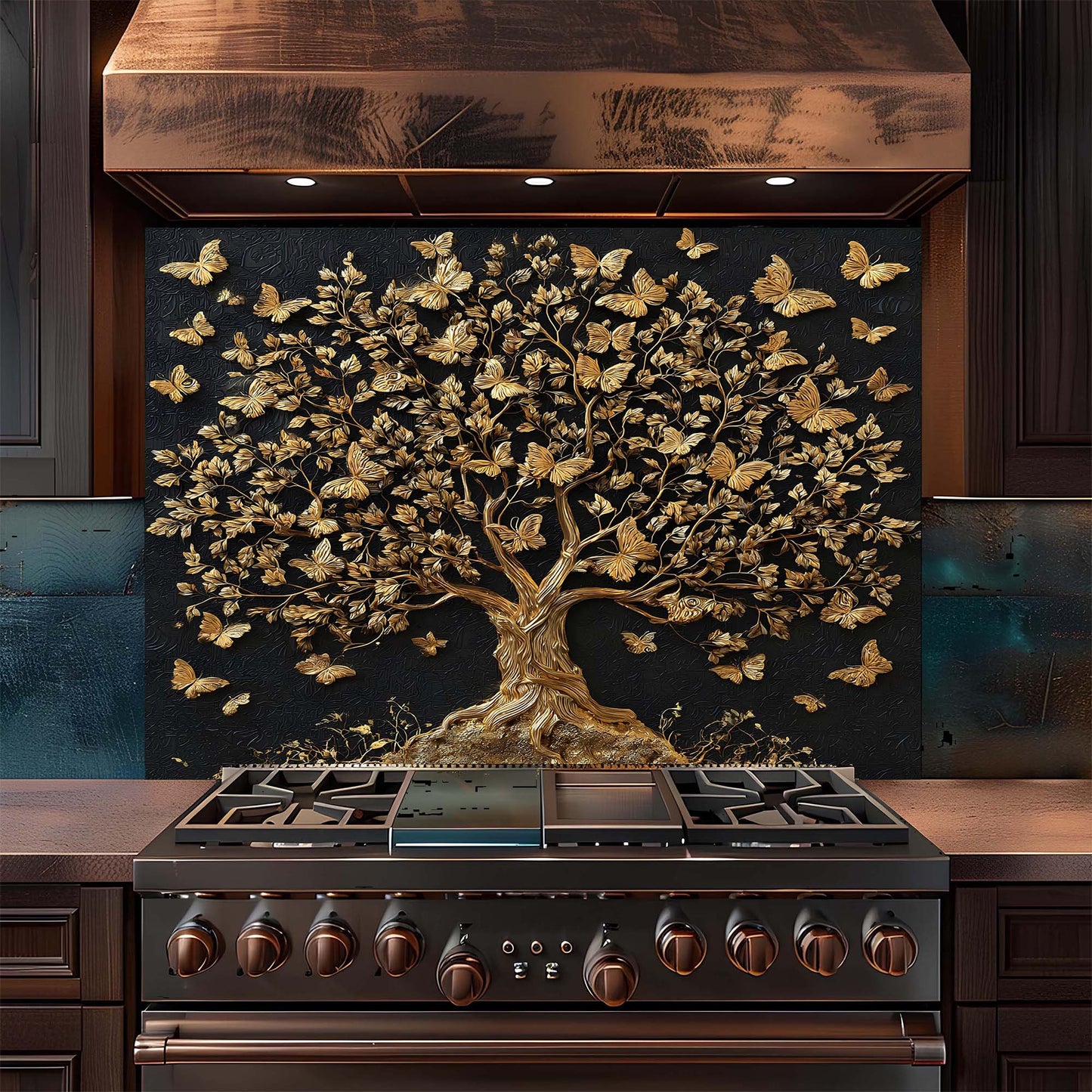 Custom Kitchen Backsplash – Golden Whisper Tempered Glass Stove Backsplash