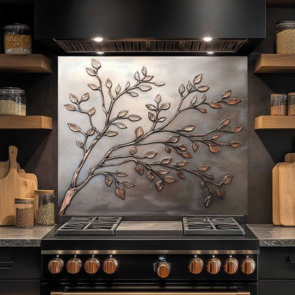 Silver Look Branches Tempered Glass Backsplash – Backsplash for Kitchen