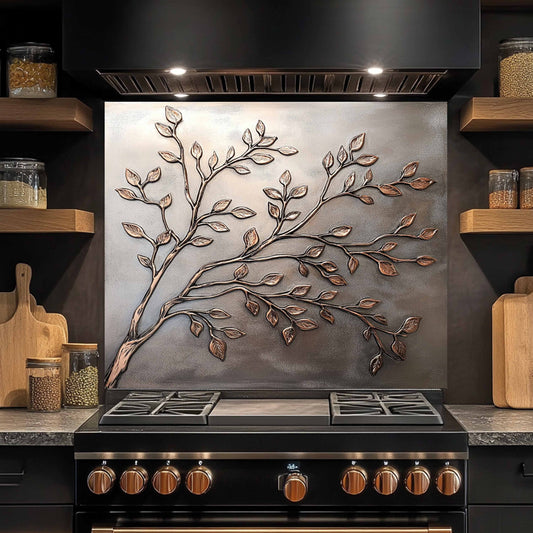 Silver Look Branches Tempered Glass Backsplash – Backsplash for Kitchen