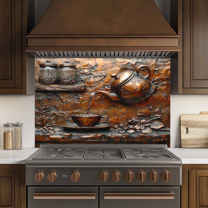 Herbal Tea Tempered Glass Backsplash – Copper Look Rustic Backsplash for Kitchen