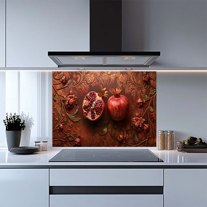Pomegranate Bloom – Tempered Glass Backsplash | Red Fruit & Floral Kitchen Backsplash
