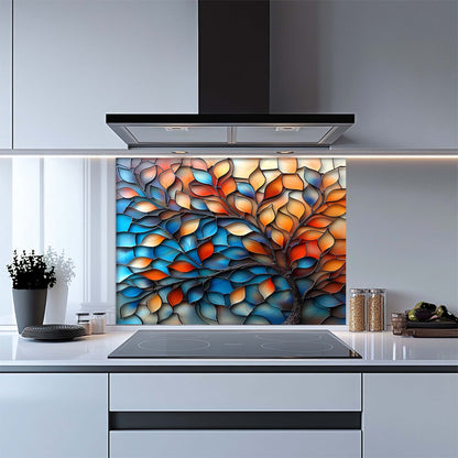 Aurora Branches – Tempered Glass Backsplash for Kitchen Stove | Colorful Abstract Backsplash