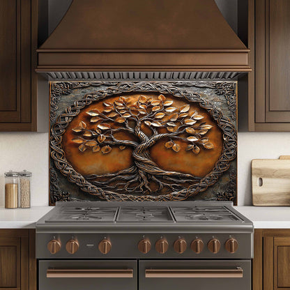 Copper Look Tree Glass Backsplash – Kitchen Backsplash for Stove & Sink