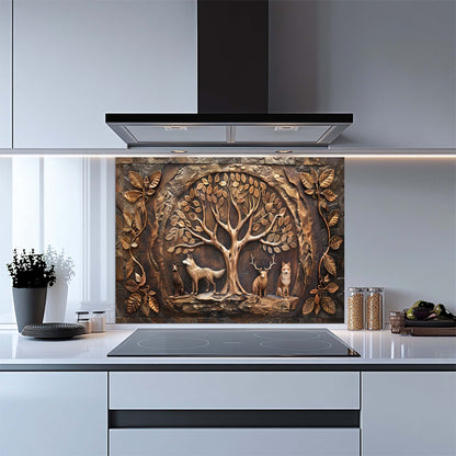 Bronze Den – Tempered Glass Backsplash for Kitchen | Copper Look Tree of Life Backsplash