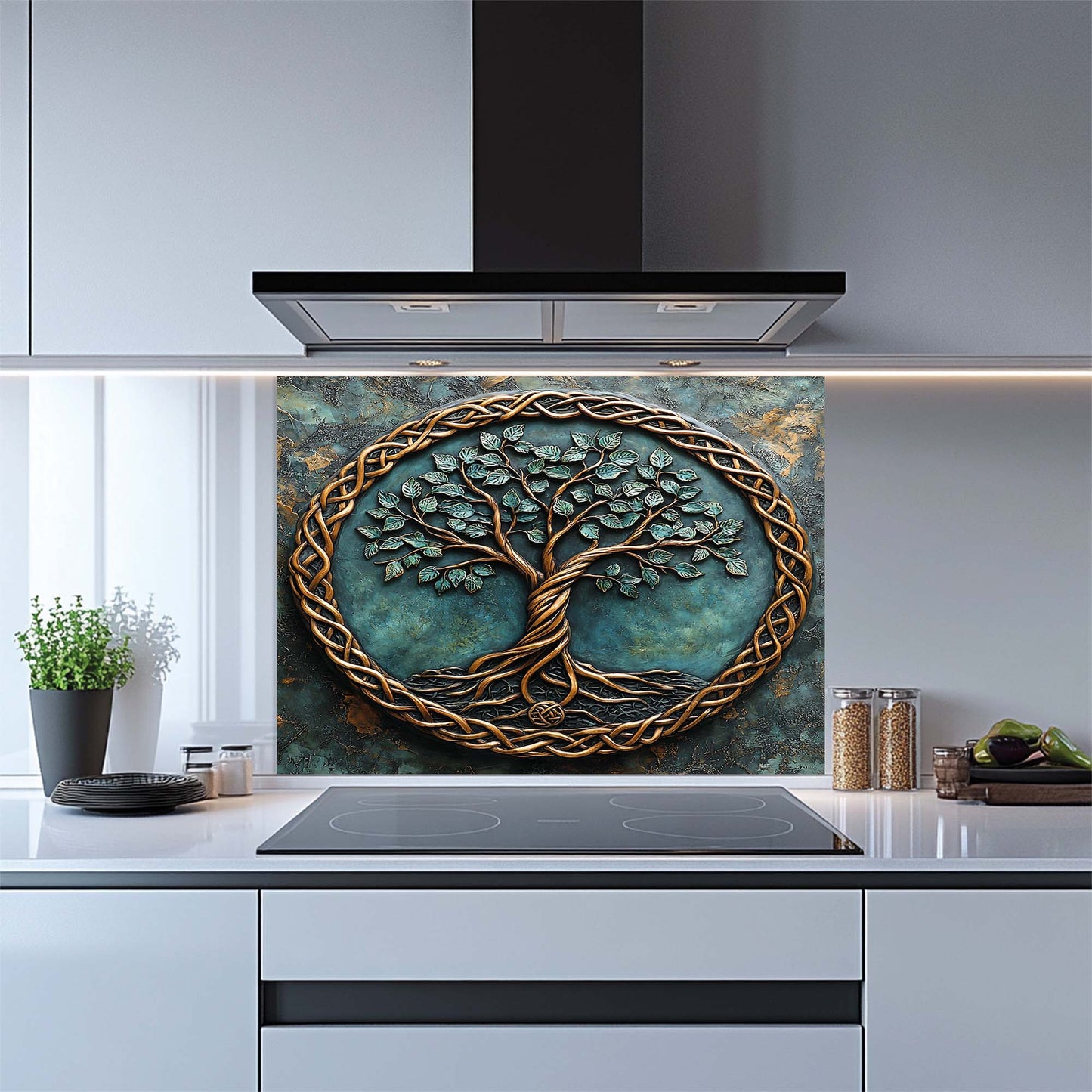 Ancient Bond – Tempered Glass Backsplash for Kitchen Stove | Tree of Life Backsplash