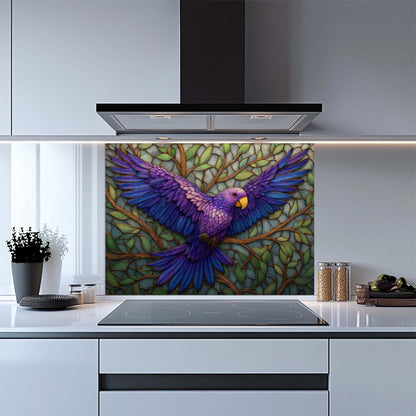 Violet Flight – Tempered Glass Backsplash for Kitchen Stove | Purple Bird Mosaic Backsplash