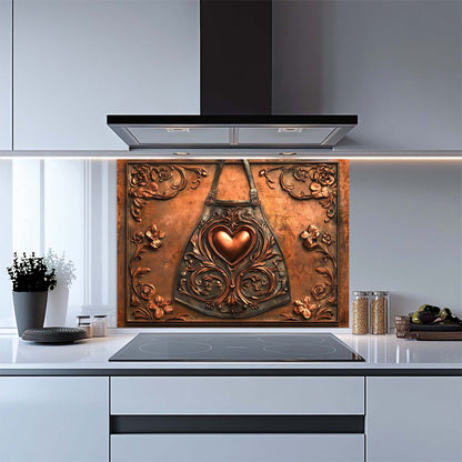Copper Heart – Tempered Glass Backsplash for Kitchen Stove | Copper Look Backsplash