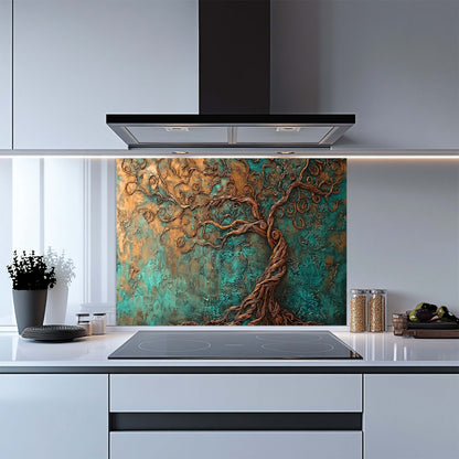 Turquoise Swirl Tempered Glass Backsplash – Kitchen Backsplash for Stove & Sink