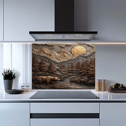 Bronze Mountain Bear – Tempered Glass Backsplash for Kitchen – Copper Look Backsplash