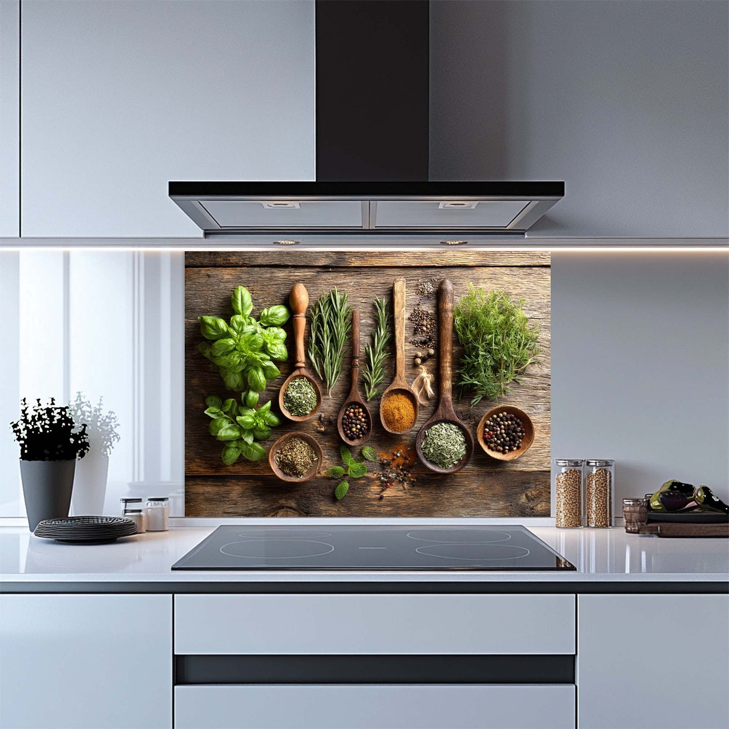 Herbal Harmony – Tempered Glass Backsplash for Kitchen Stove | Rustic Botanical Backsplash