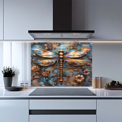Golden Flight – Tempered Glass Backsplash for Stove | Dragonfly Copper Look Backsplash