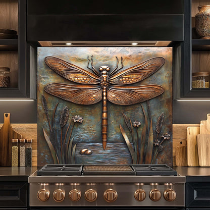 Copper Look Dragonfly Tempered Glass Backsplash – Metallic Finish Kitchen Backsplash