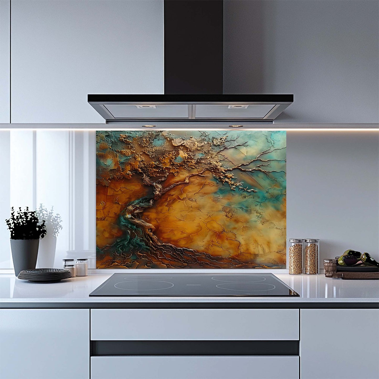 Bronze Spirit – Tempered Glass Backsplash for Kitchen Stove | Tree of Life Backsplash