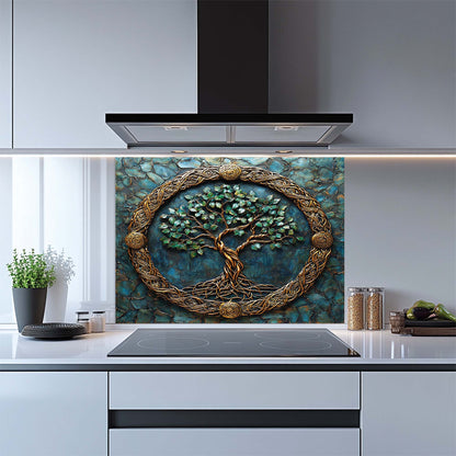 Celtic Embrace – Tempered Glass Backsplash for Kitchen Stove | Copper Look Backsplash