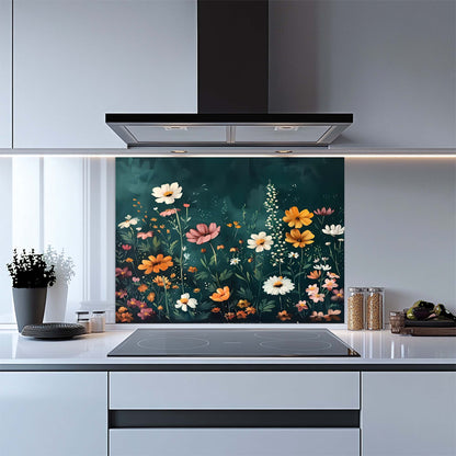 Wild Bloom – Tempered Glass Backsplash for Kitchen Stove | Wildflower Field Splashback