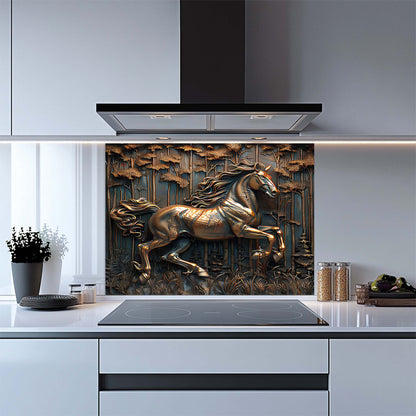 Wild Gallop – Tempered Glass Backsplash for Kitchen Stove | Copper Look Horse Backsplash