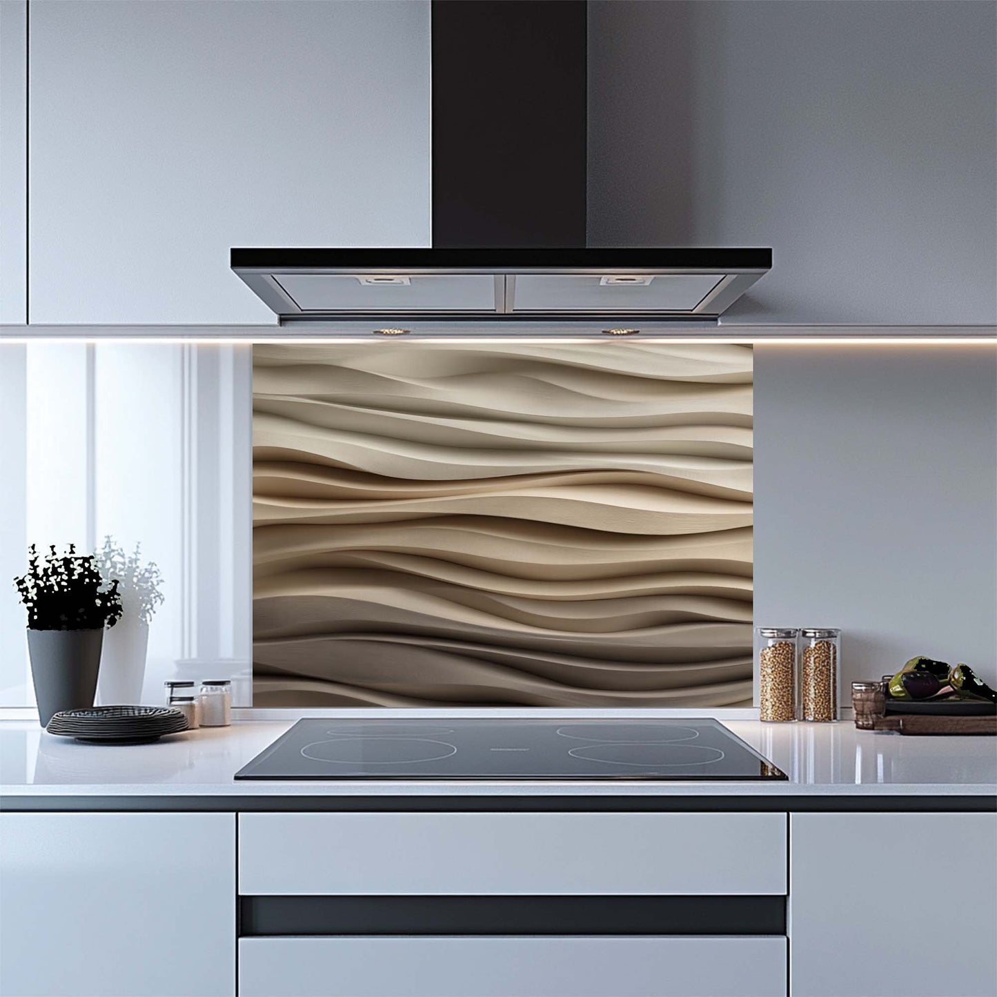 Sand Flow – Tempered Glass Backsplash for Kitchen | Neutral Earth Tone Backsplash
