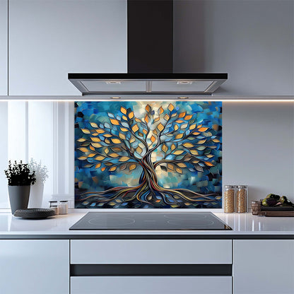 Electric Root – Tempered Glass Backsplash for Stove | Abstract Tree of Life Backsplash