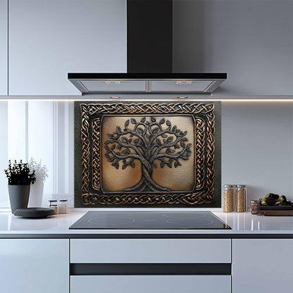 Custom Kitchen Backsplash – Celtic Roots Tempered Glass Stove Backsplash