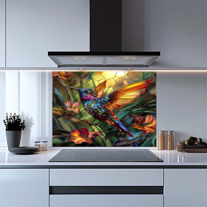 Tropical Hummingbird – Tempered Glass Backsplash for Kitchen | Colorful Bird Backsplash