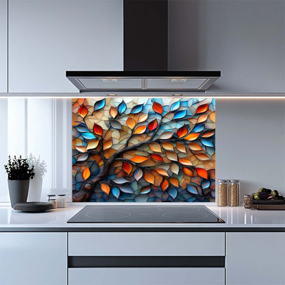 Glassleaf Harmony – Tempered Glass Backsplash for Kitchen Stove | Colorful Branch Backsplash