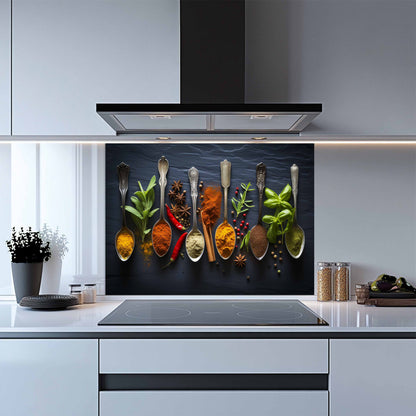 Spice Harmony Tempered Glass Backsplash – Culinary Art Kitchen Wall Decor