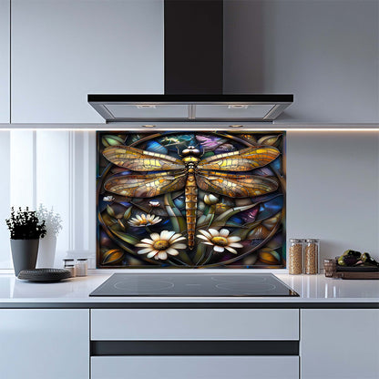 Golden Flight – Tempered Glass Backsplash for Kitchen Stove | Dragonfly Backsplash