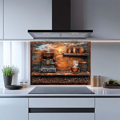 Brew & Beans – Tempered Glass Backsplash for Kitchen | Coffee Grinder Stove Backsplash