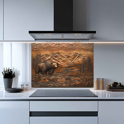 River Watch Tempered Glass Backsplash – Bear and Mountain Kitchen Splashback