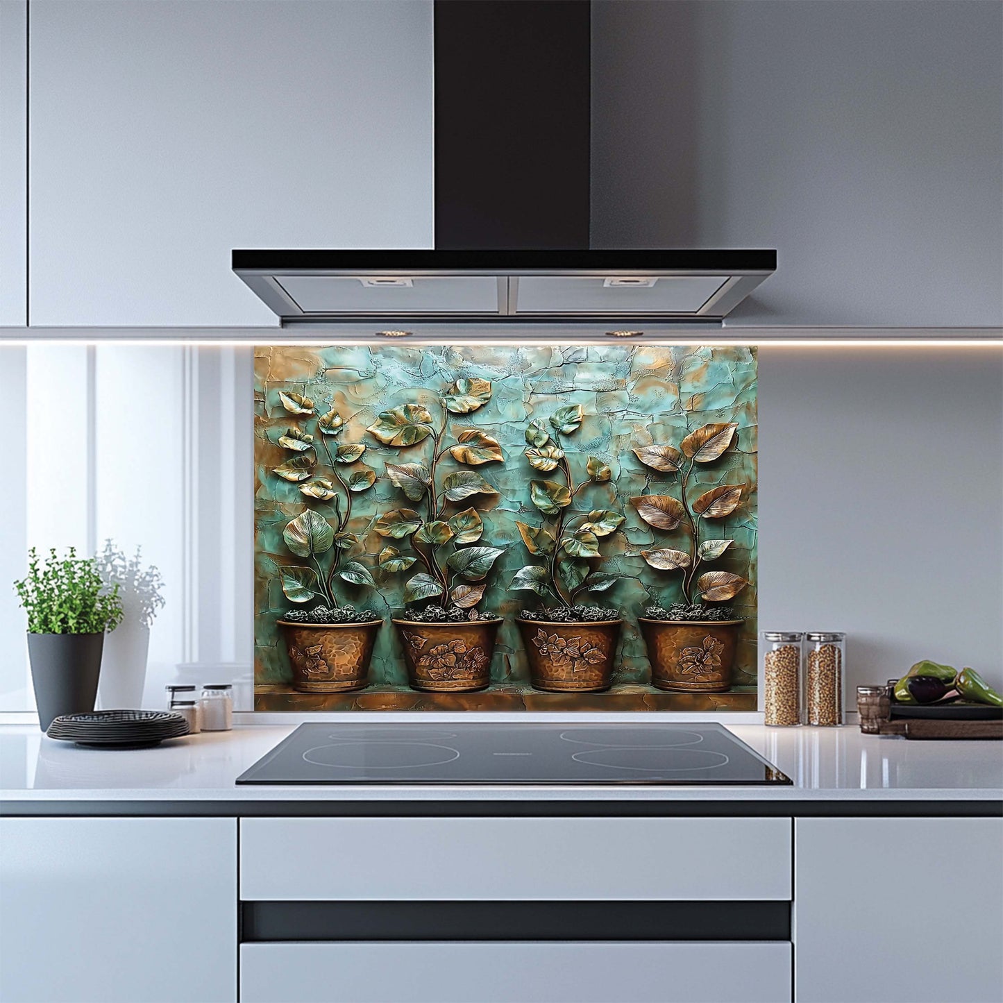 Copper Look Vines Tempered Glass Backsplash – Botanical Kitchen Backsplash