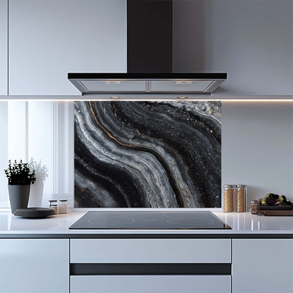 Obsidian Veins – Tempered Glass Backsplash for Kitchen | Luxe Monochrome Backsplash