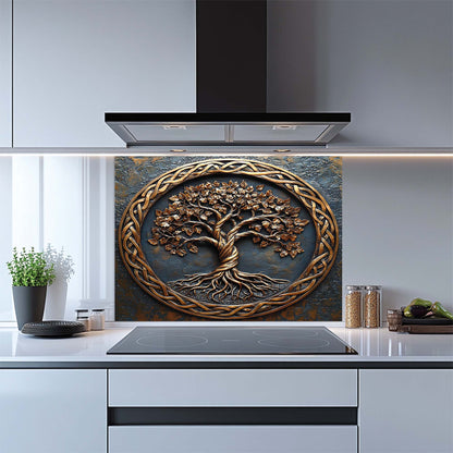 Rooted Soul – Tempered Glass Backsplash for Stove | Tree of Life Copper Look Backsplash