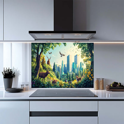 Emerald Haven – Tempered Glass Backsplash for Kitchen | Vibrant Forest City Backsplash