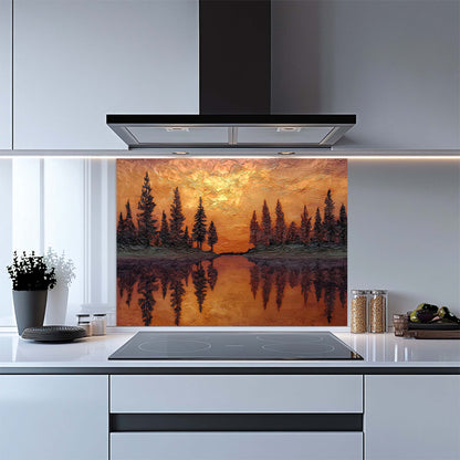 Sunset Reflection – Tempered Glass Backsplash for Kitchen – Copper Look Glass Backsplash