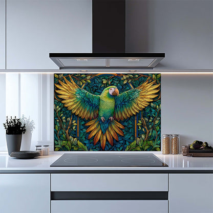 Verdant Flight – Tempered Glass Backsplash for Kitchen Stove | Parrot Mosaic Backsplash