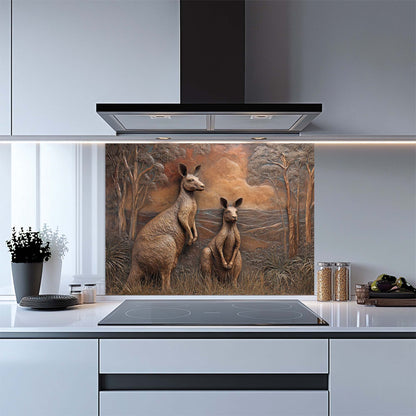 Copper Kangaroos – Tempered Glass Backsplash for Kitchen Stove | Wildlife Backsplash