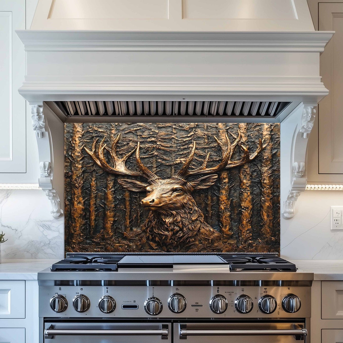 Copper Look Elk Tempered Glass Backsplash – Kitchen Backsplash for Farmhouse, Lodge and Cabin