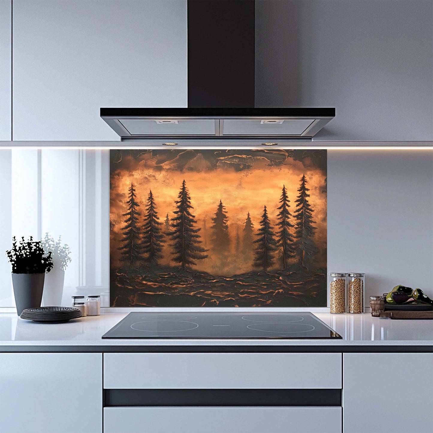 Copper Look Pines Tempered Glass Backsplash – Kitchen Backsplash