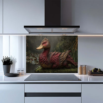 Dragonbill – Tempered Glass Backsplash for Kitchen | Mythical Duck-Dragon Backsplash