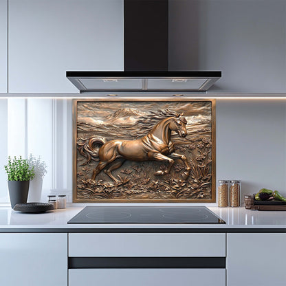 Copper Look Horse Tempered Glass Backsplash – Farmhouse Kitchen Backsplash