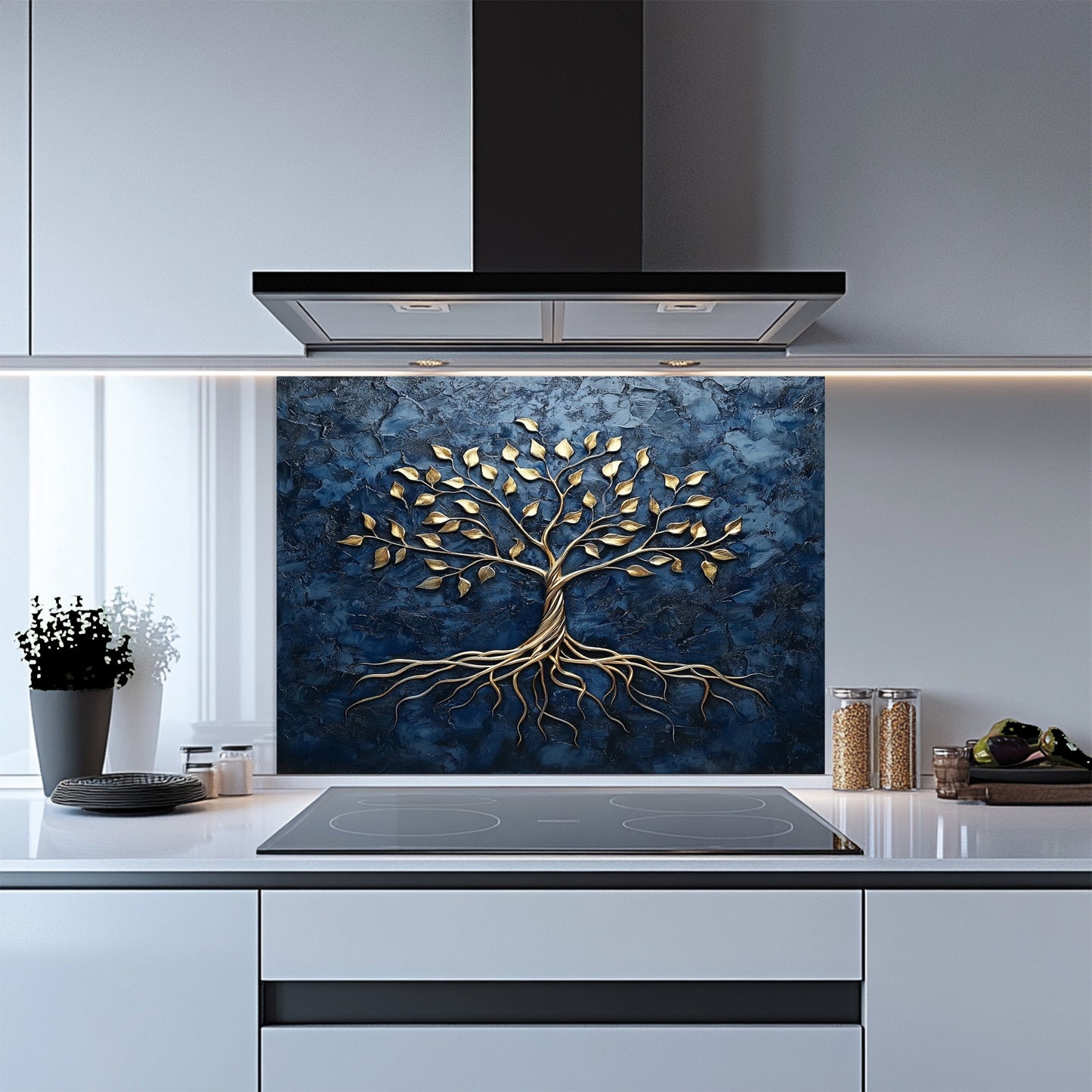 Golden Roots Tempered Glass Backsplash – Kitchen Backsplash for Stove