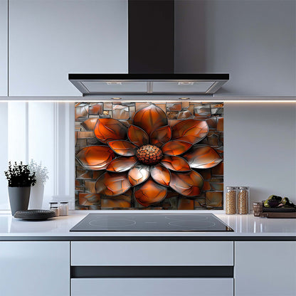 Burnt Petal – Tempered Glass Backsplash for Kitchen | Copper Look Flower Backsplash