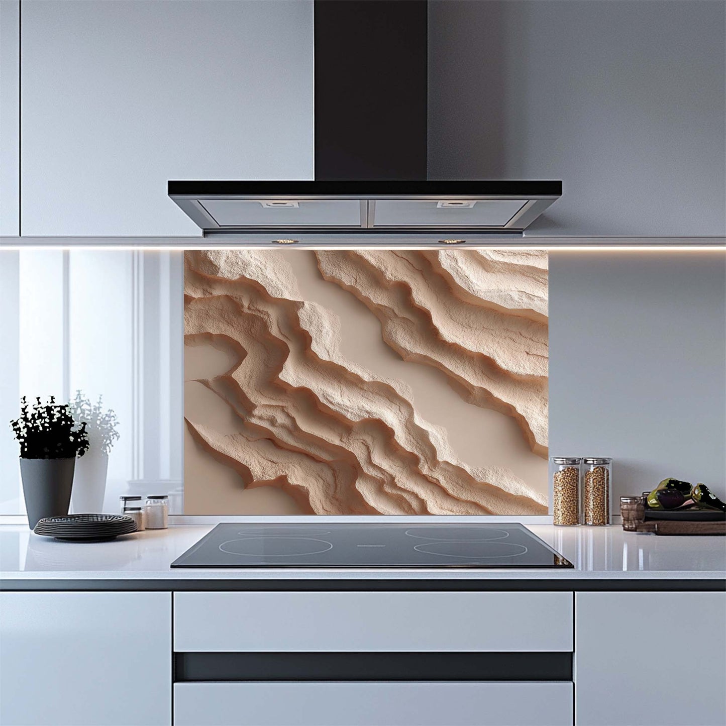 Eroded Dunes –  Tempered Glass Backsplash for Kitchen | Abstract Sand Backsplash