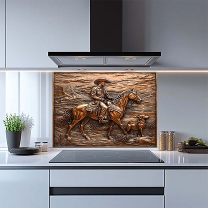 Desert Trail – Tempered Glass Backsplash with Cowboy and Dog | Western Backsplash