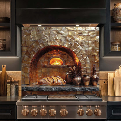 Rustic Brick Oven Kitchen Backsplash – Copper Look Tempered Glass Backsplash