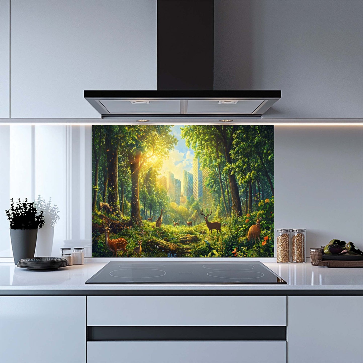 Urban Eden – Tempered Glass Backsplash for Kitchen | Nature & Urban Contrast Backsplash