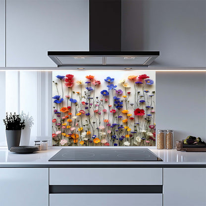 Floral Waltz Tempered Glass Backsplash – Colorful Flower Kitchen Backsplash Tile