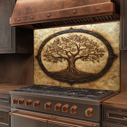 Tree of Life with Roots Tempered Glass Backsplash – Kitchen Backsplash for Stove
