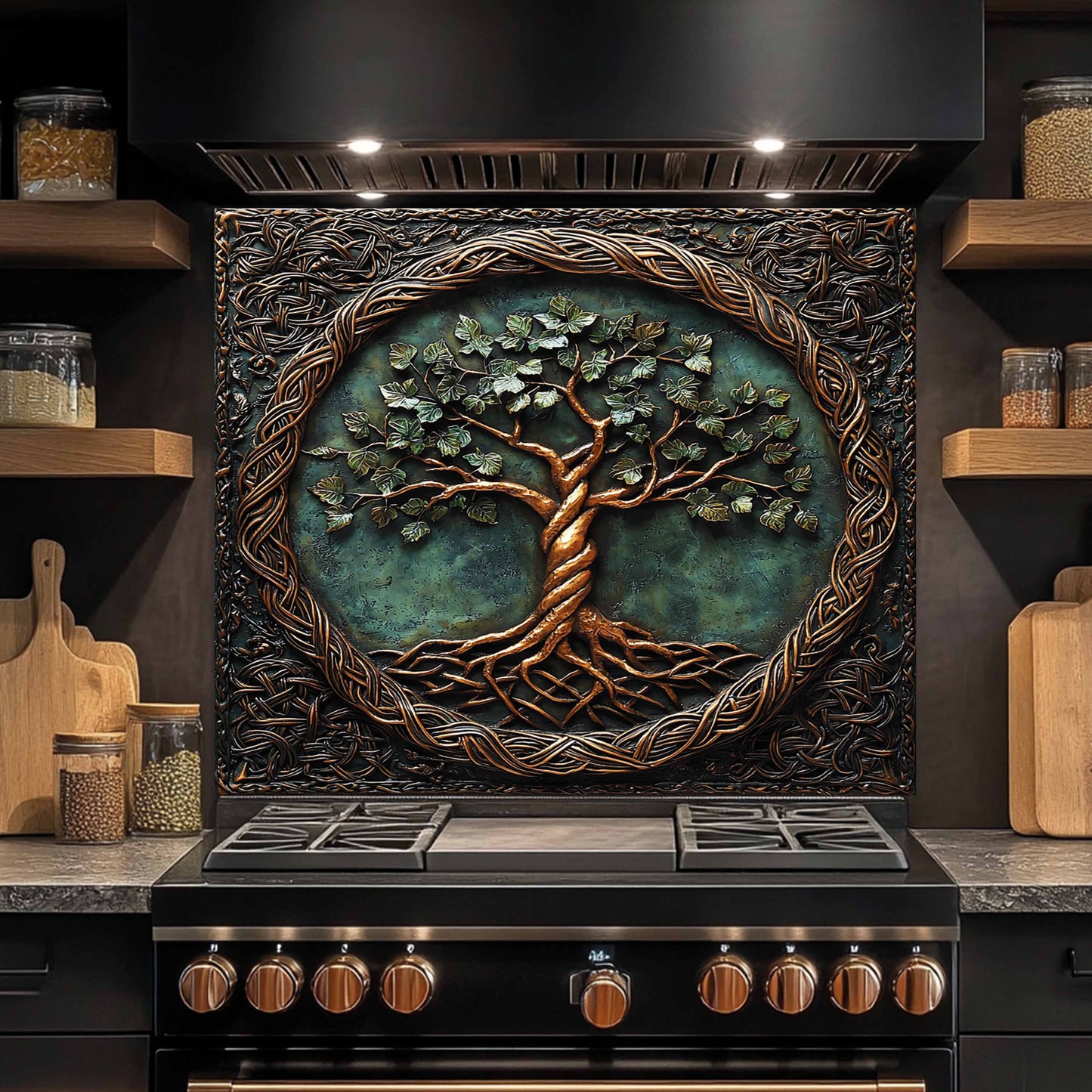 Durable Tempered Glass Backsplash – Kitchen Backsplash with Tree of Life Design