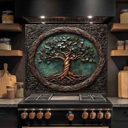 Durable Tempered Glass Backsplash – Kitchen Backsplash with Tree of Life Design